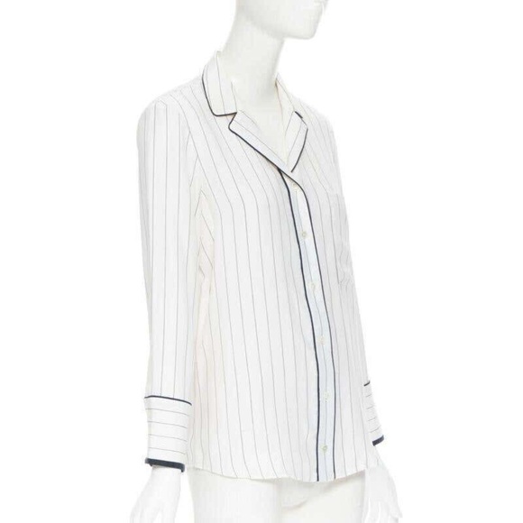 FRAME 100% silk white black vertical stripe casual button up shirt size small - Picture 1 of 4